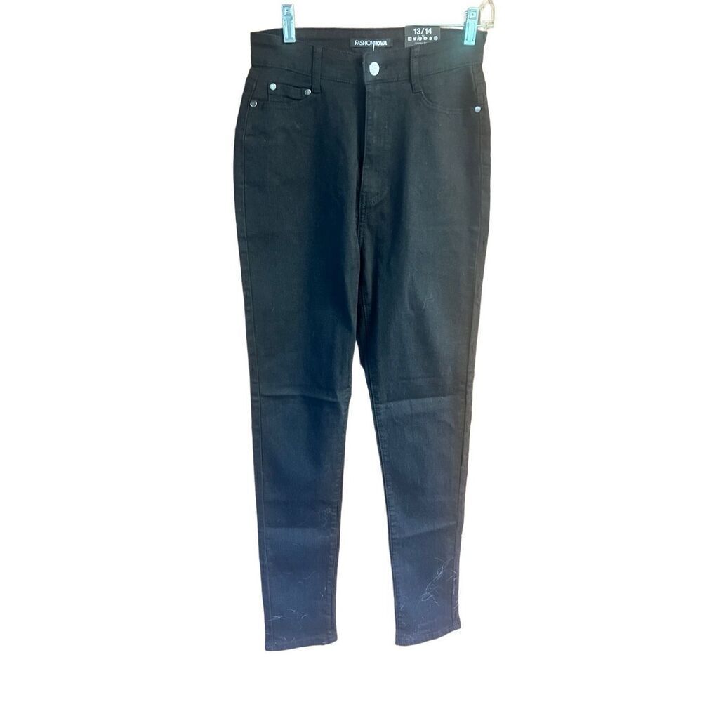 Fashion Nova Womans Black High Rise -Straight Jeans Sz 13/14 NWT